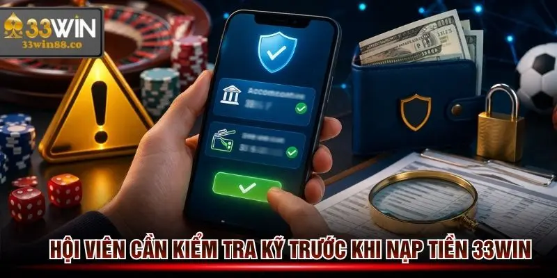 Hội viên cần kiểm tra kỹ trước khi hoàn tất nạp tiền 33win để tránh sai sót