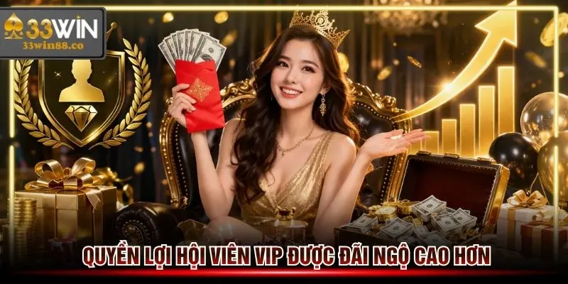 Quyền lợi hội viên VIP 33win được nhận ưu đãi cao hơn so với cấp bậc